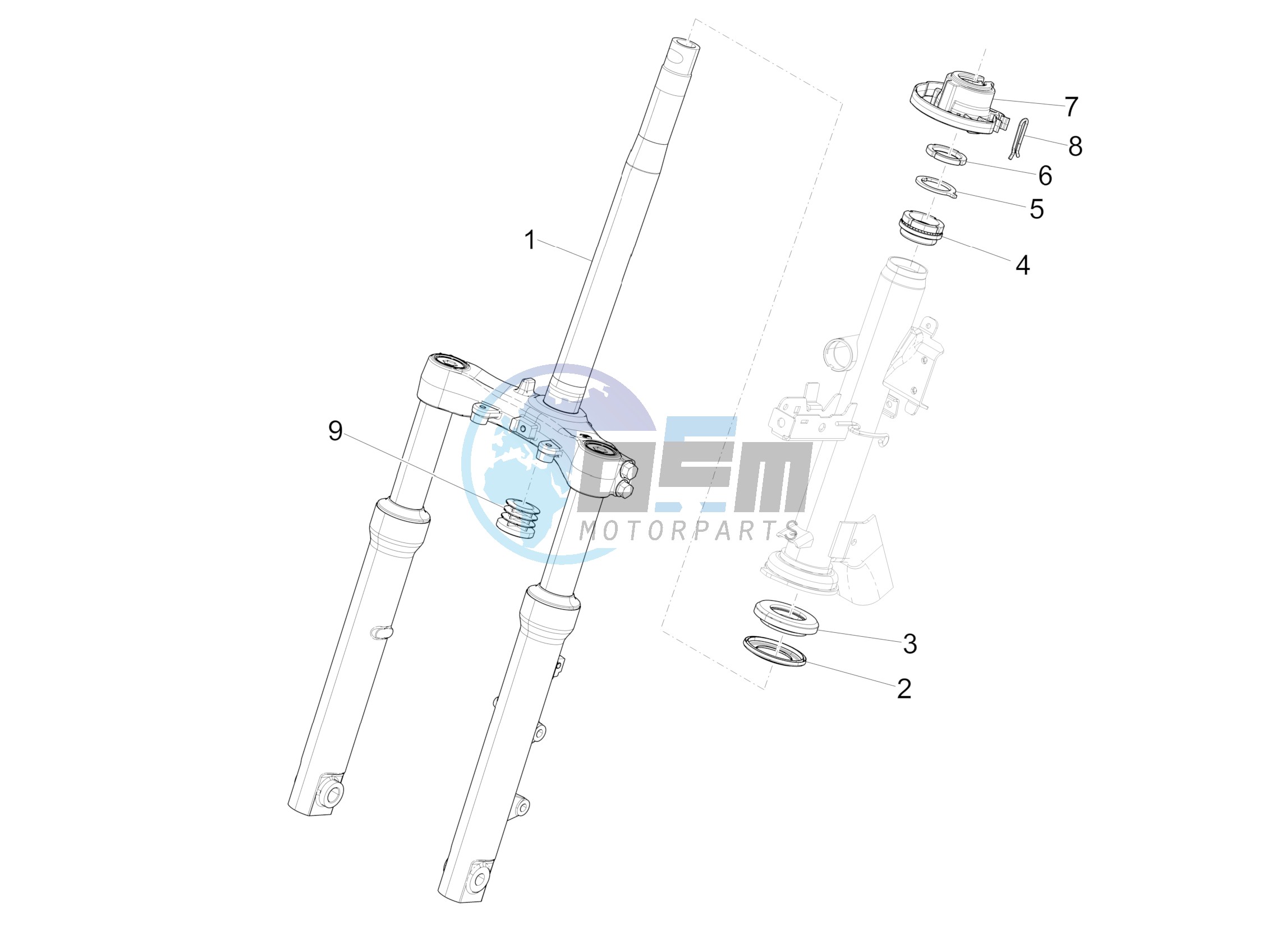 Fork/steering tube - Steering bearing unit