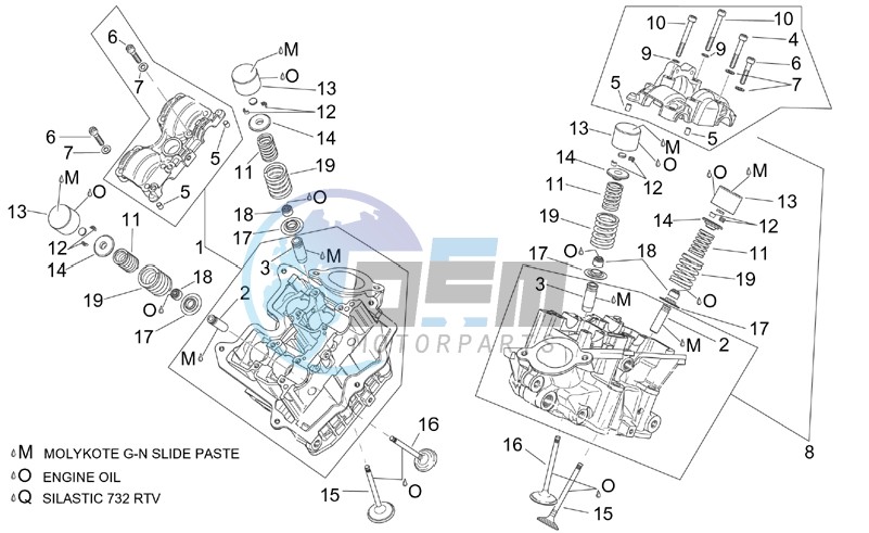 Cylinder head and valves