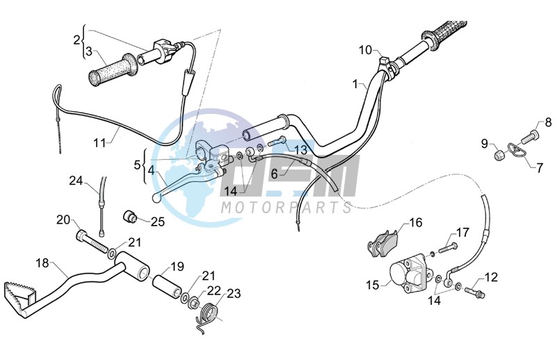 Handlebar cpl - Rr.brake lever