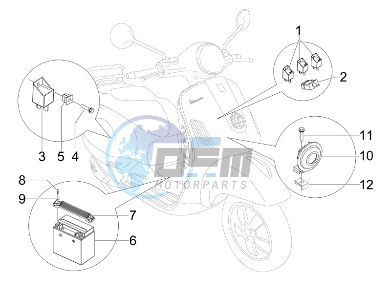 Control switches - Battery - Horn