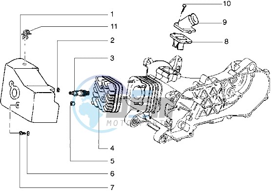 Cylinder head - Cooling hood - Inlet and induction pipe