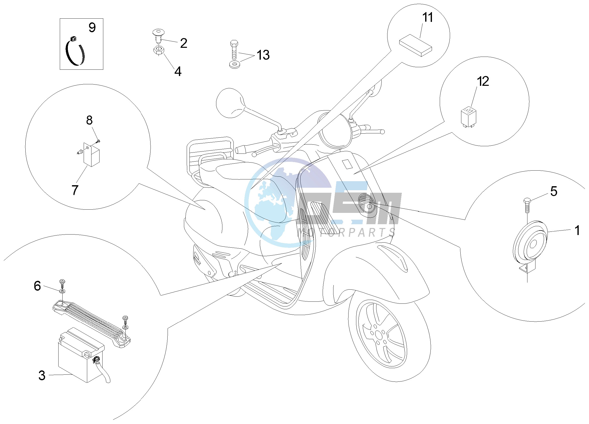 Control switches - Battery - Horn