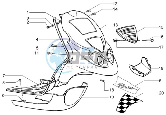 Front shield - footboard - spoiler