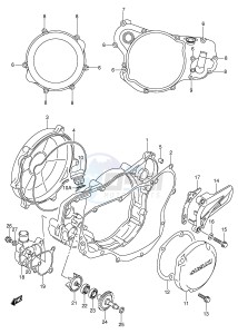 RM250 (E3-E28) drawing CRANKCASE COVER- WATER PUMP (MODEL K1 K2)