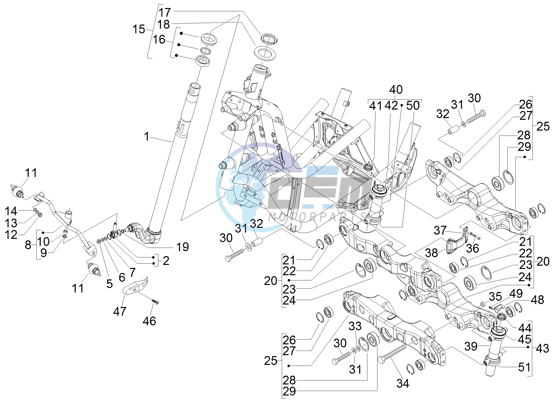 Fork steering tube - Steering bearing unit