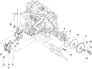 Beverly 125 drawing Camshaft - Rocking levers support unit