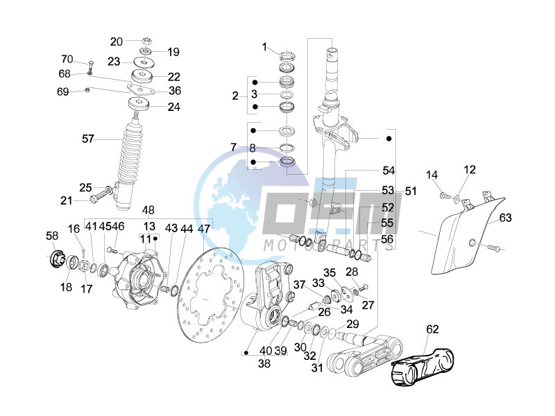 Fork - steering tube - Steering bearing unit