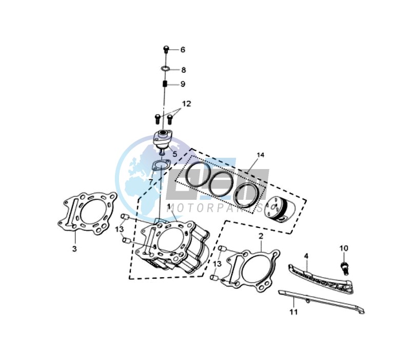 CYLINDER MET PISTON / CYLINDER GASKETS TOP AND BOTTOM