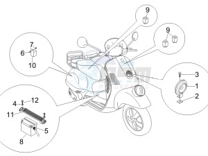 GT 250 ie 60 deg (Euro 3) drawing Control switches - Battery - Horn