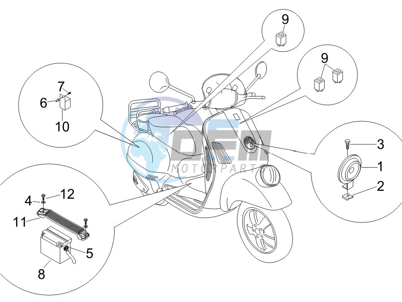 Control switches - Battery - Horn