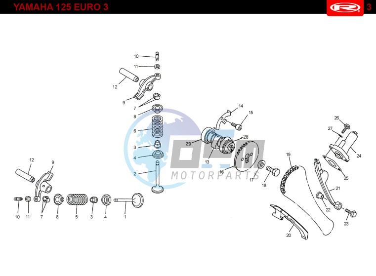 VALVES - DISTRIBUTION CHAIN  Yamaha 125 EURO-3