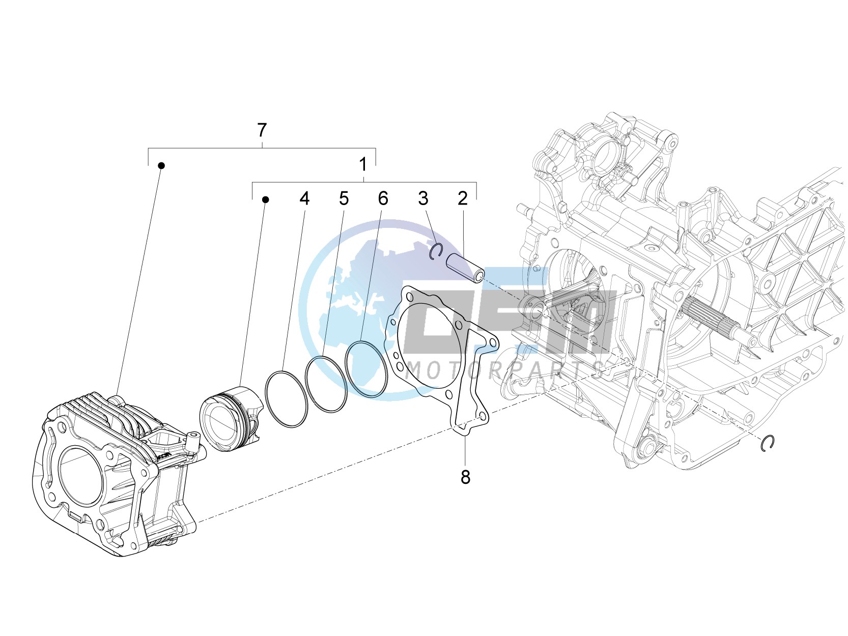 Cylinder-piston-wrist pin unit