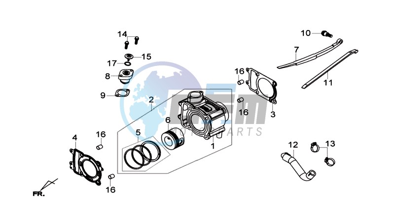 CYLINDER MET PISTON / CYLINDER GASKETS TOP AND BOTTOM