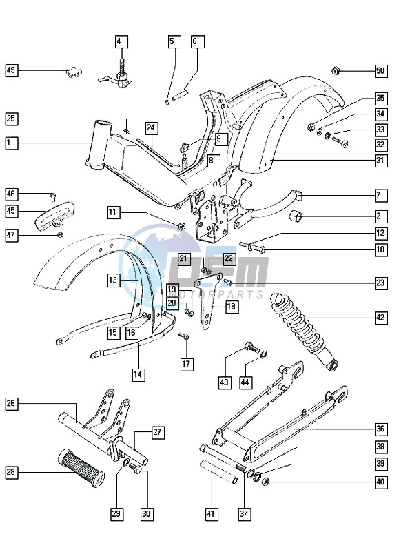 Frame-swinging arm-mudguards