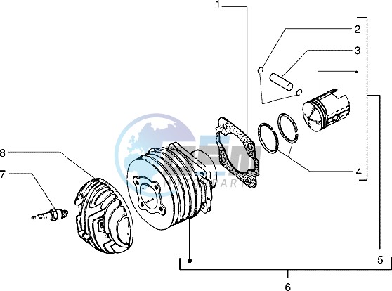 Cylinder-piston-wrist pin unit