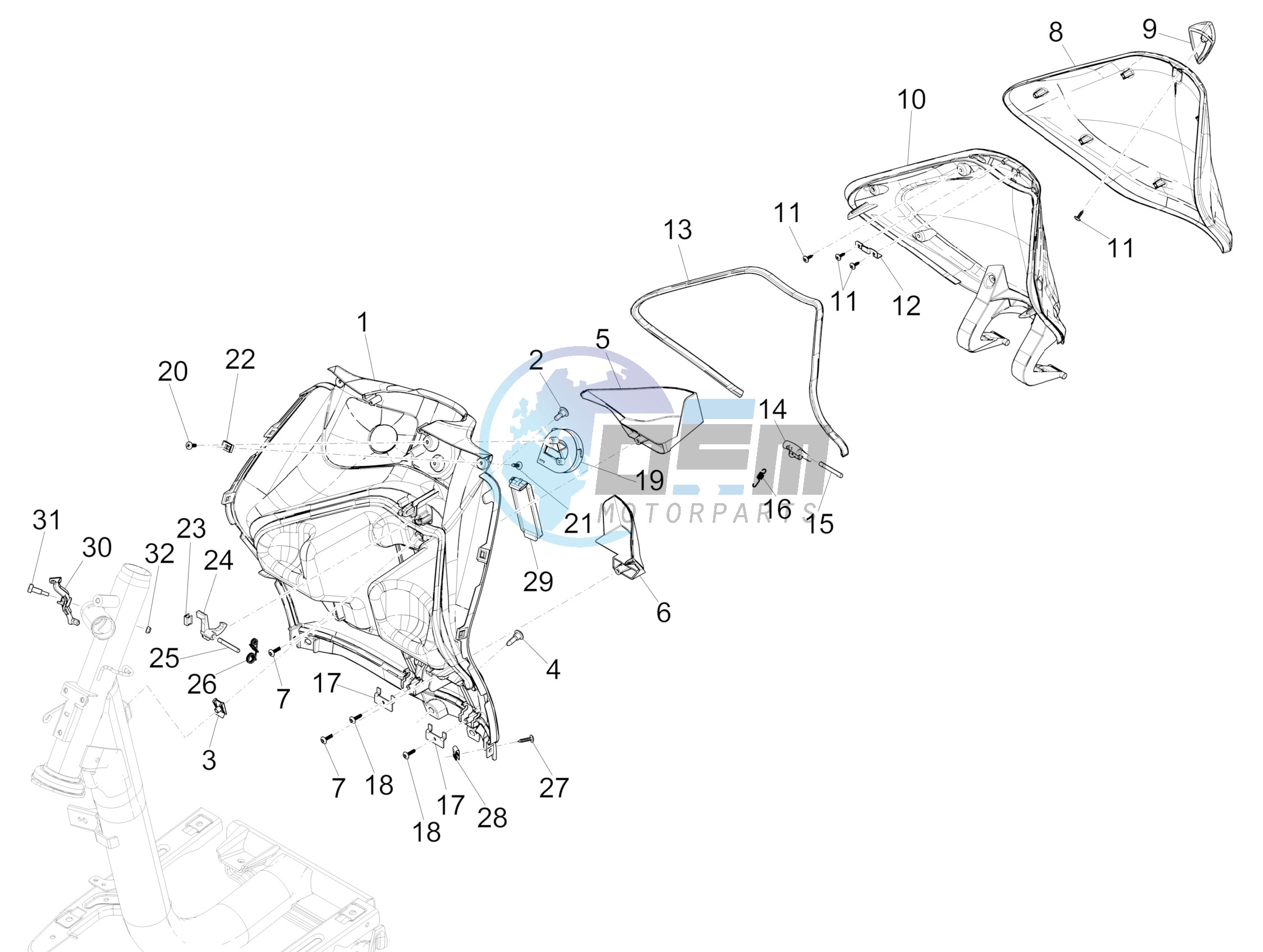 Front glove-box - Knee-guard panel