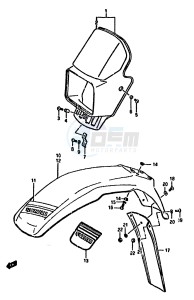 DR125S (F-H-J) drawing HEADLAMP COVER-FRONT FENDER (MODEL H E15,E18,E24,MODEL J E15