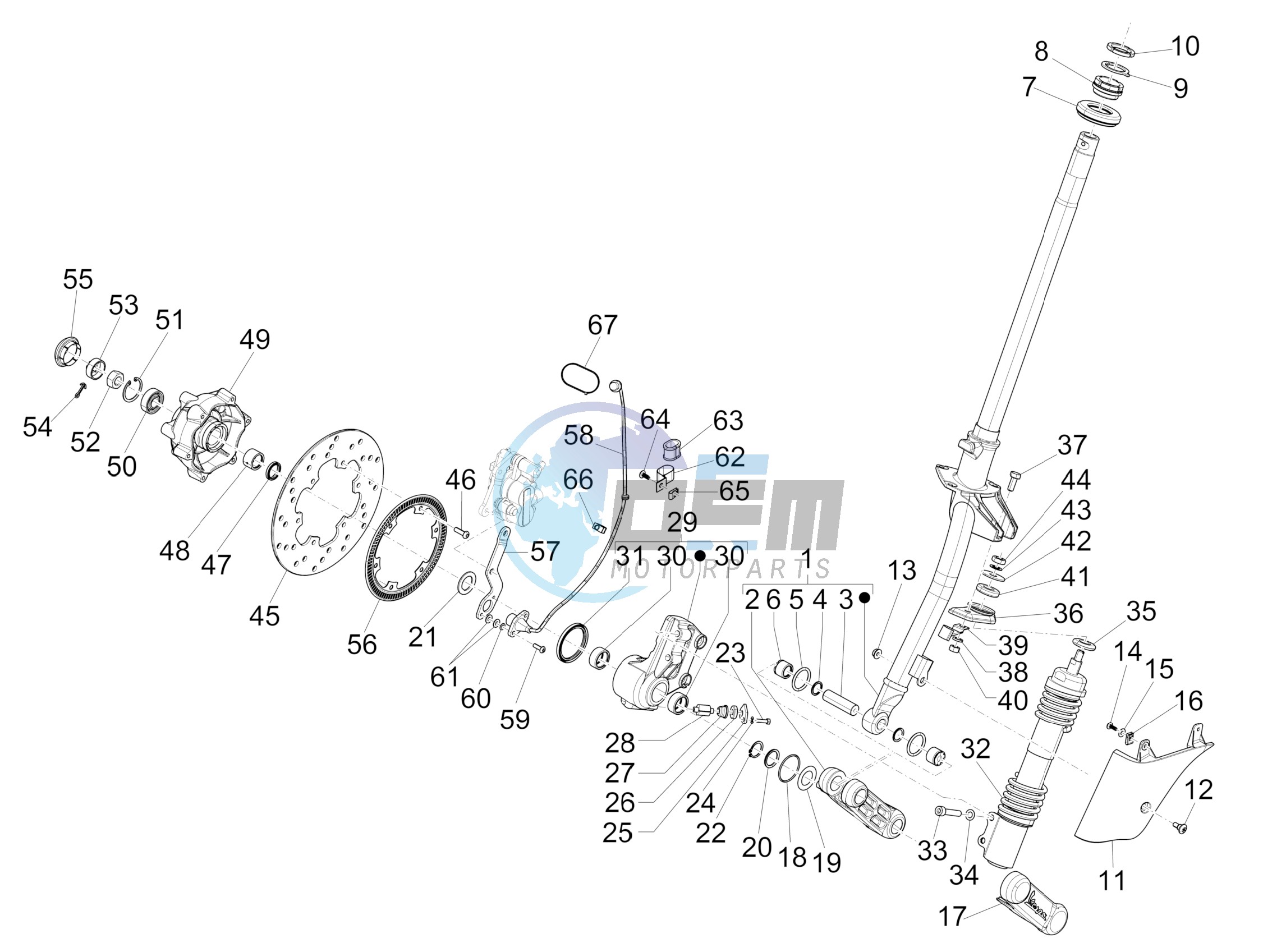 Fork - steering tube - Steering bearing unit