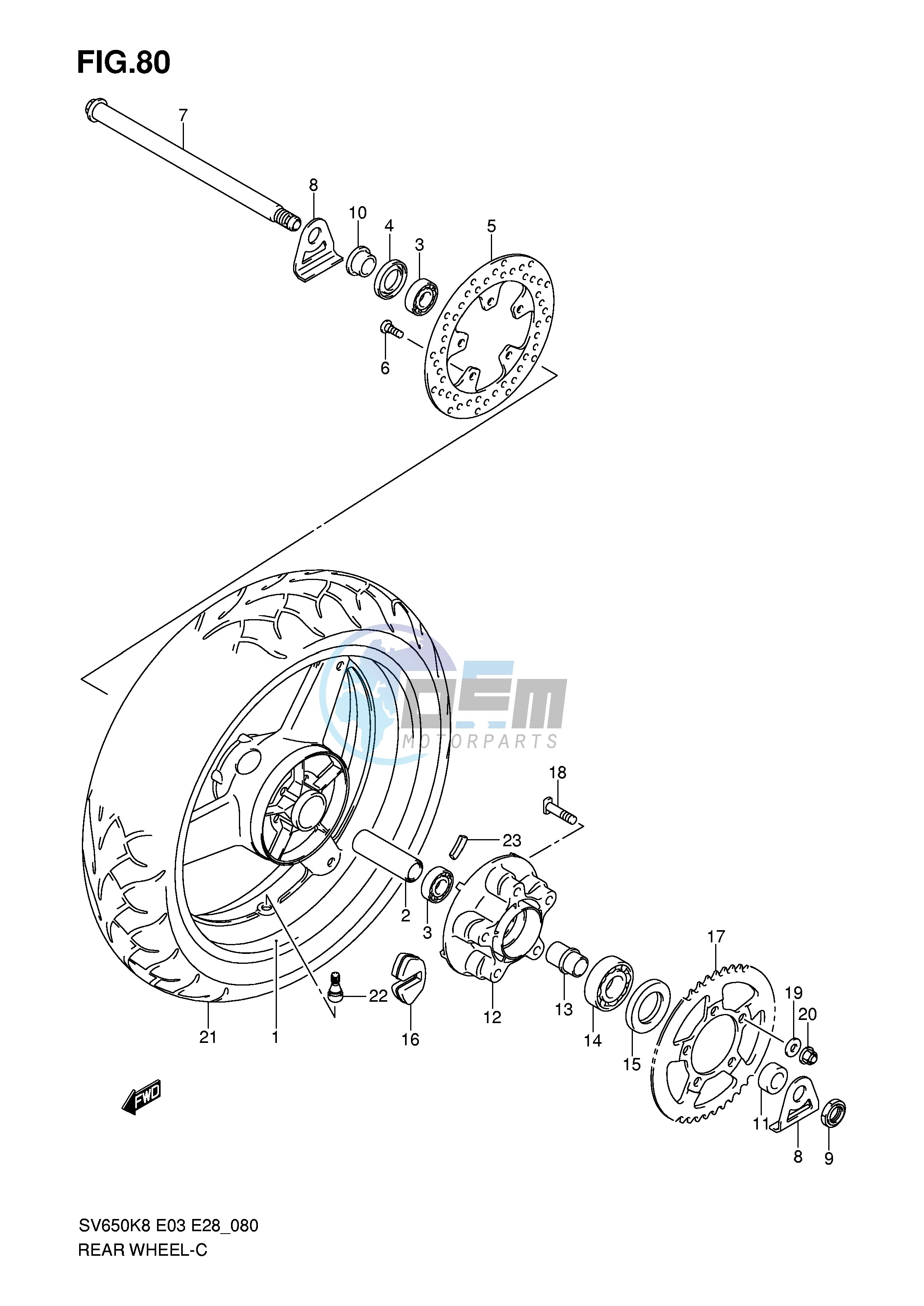 REAR WHEEL (SV650K8 SK8 K9 SK9 SL0)