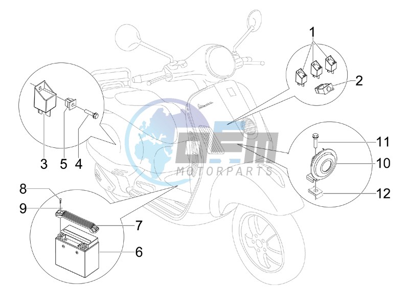 Control switches - Battery - Horn