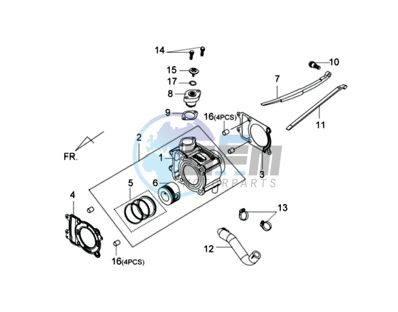 CYLINDER MET PISTON / CYLINDER GASKETS TOP AND BOTTOM