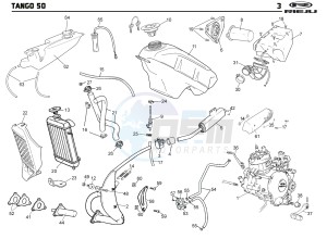 TANGO 50 drawing EXHAUST,RADIATOR,TANK, AIRFILTER