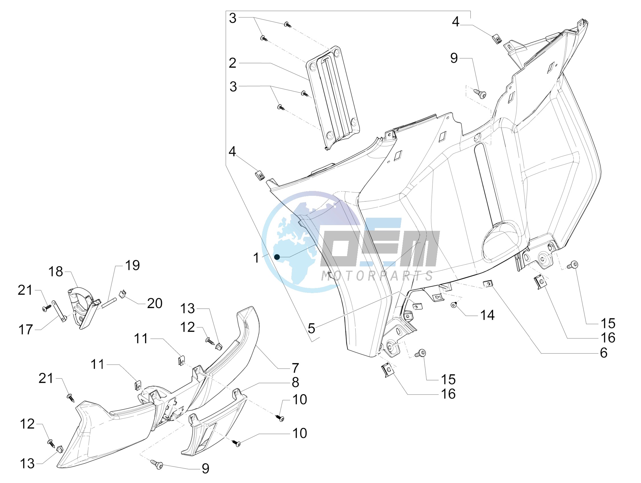 Front glove-box - Knee-guard panel