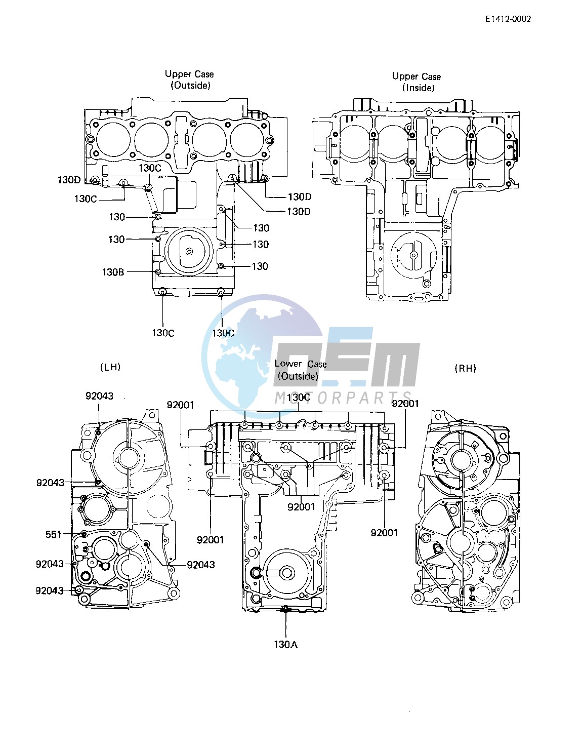 CRANKCASE BOLT & STUD PATTERN -- 81 -82 KZ750-E2_E3- -