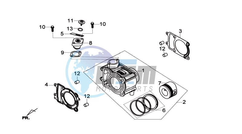 CYLINDER MET PISTON / CYLINDER GASKETS TOP AND BOTTOM