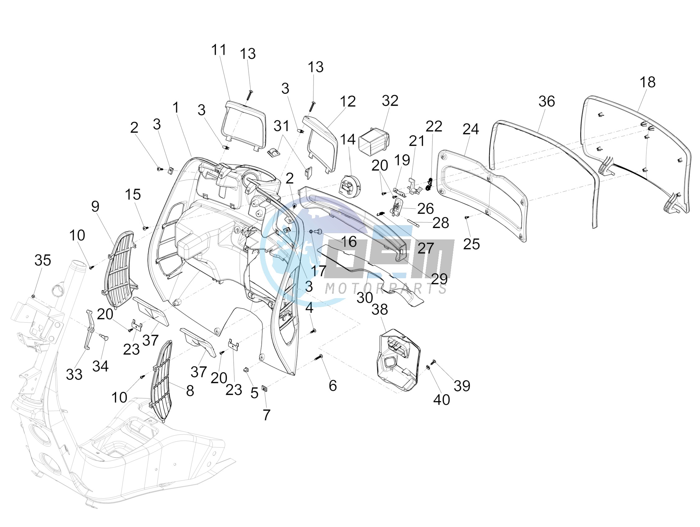 Front glove-box - Knee-guard panel