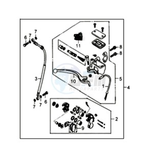 FIDDLE II 50 45KMH NEW ENGINE drawing VOORBRAKE CALIPER / BRAKE LEVER /BRAKE LINES