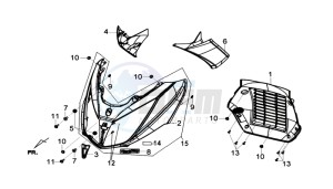 GTS 300I ABS L7 drawing FRONT COVER /  INDICATORS / LEG INNER SHIELD