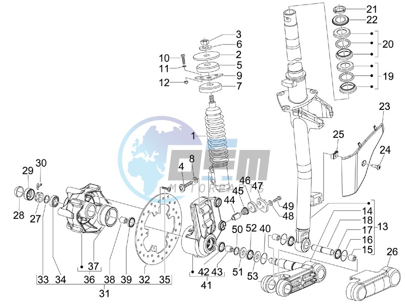 Fork - steering tube - Steering bearing unit