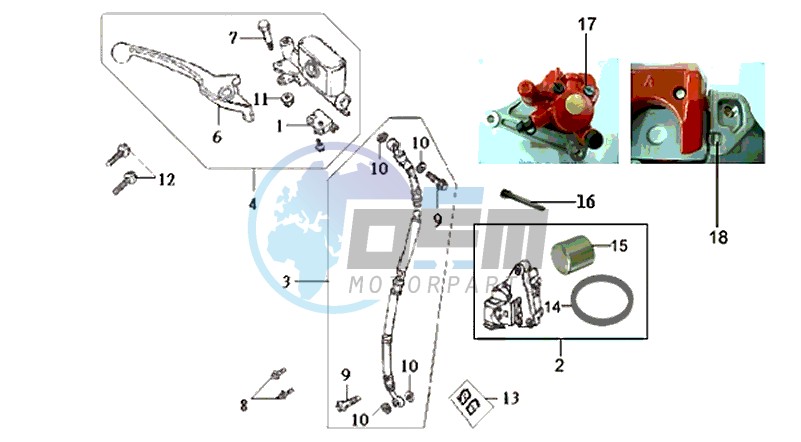 VOORBRAKE CALIPER / BRAKE LEVER /BRAKE LINES