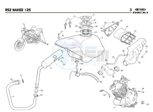 RS2 NAKED PRO 125 drawing EXHAUST,RADIATOR,TANK, AIRFILTER