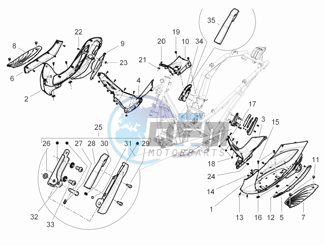 Central cover - Footrests