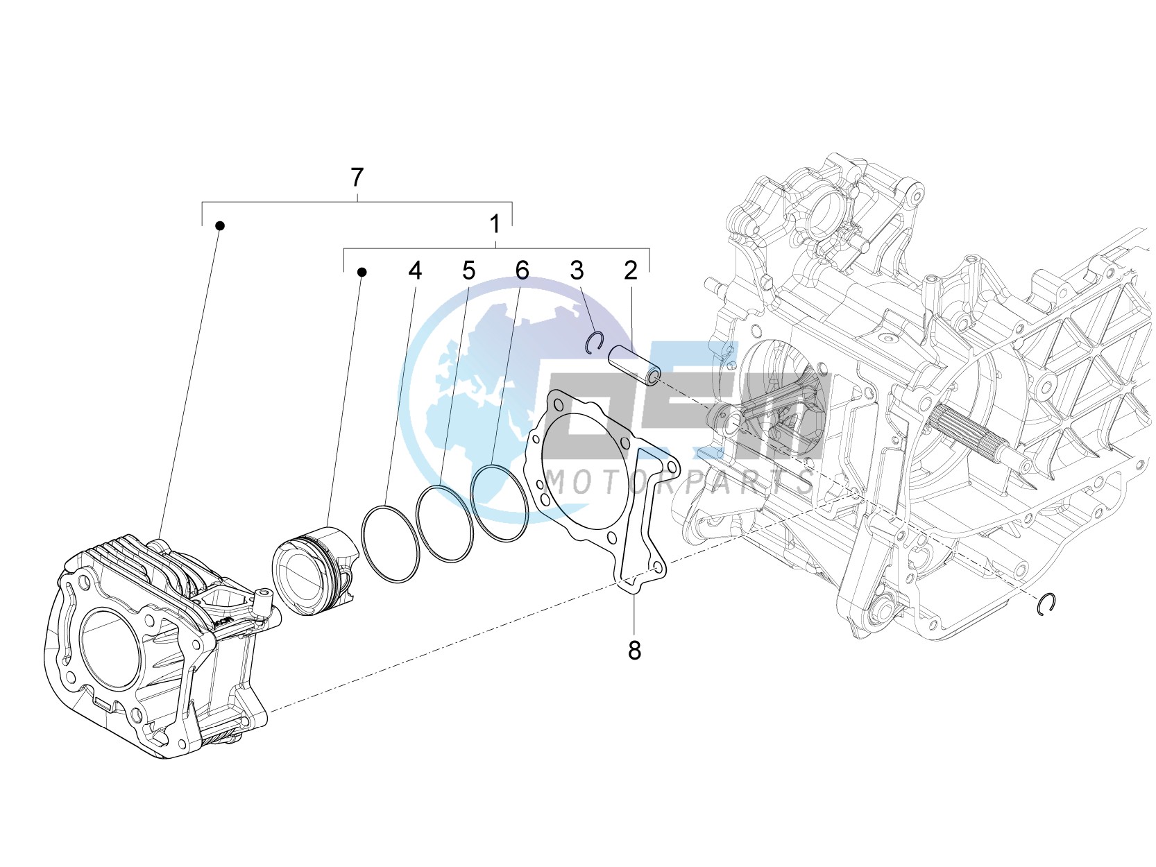 Cylinder-piston-wrist pin unit