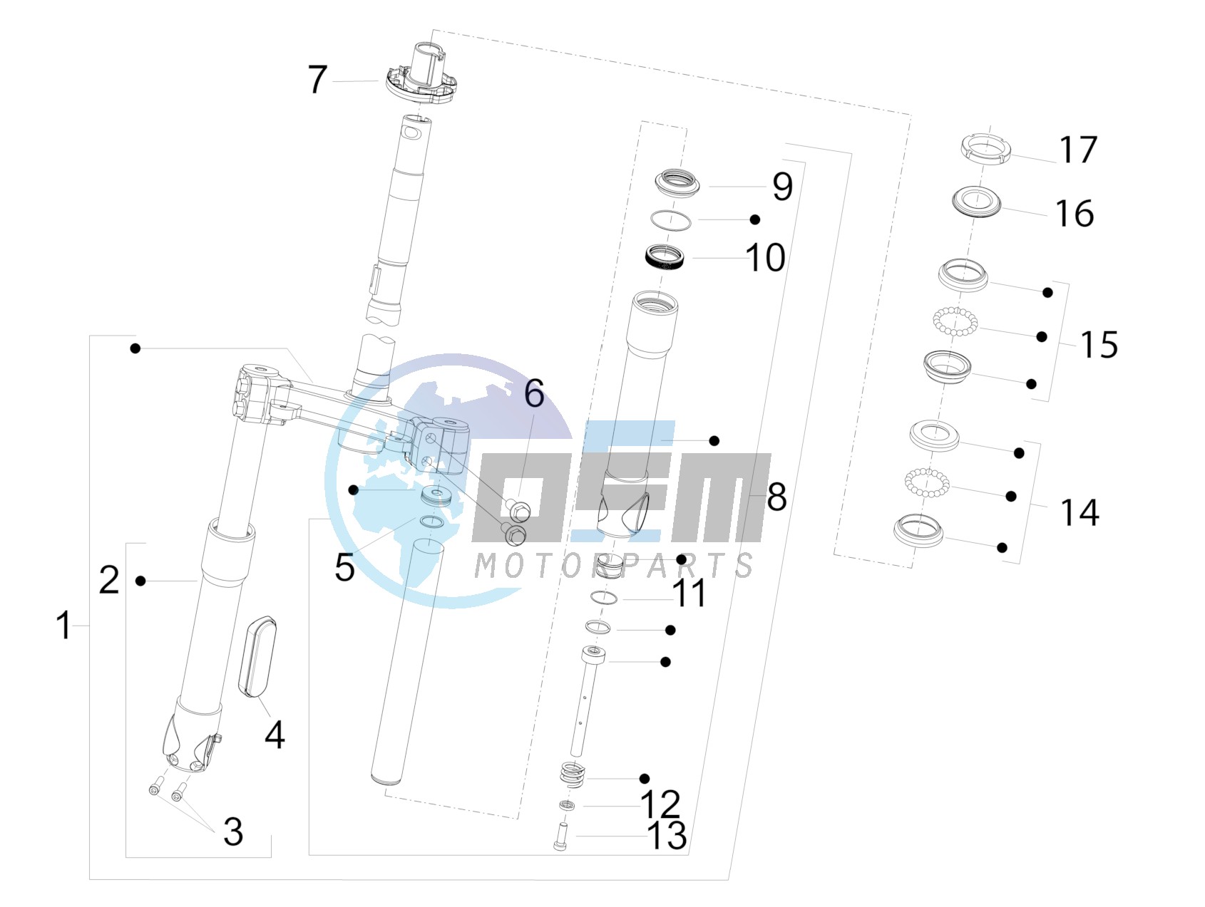 Fork/steering tube - Steering bearing unit