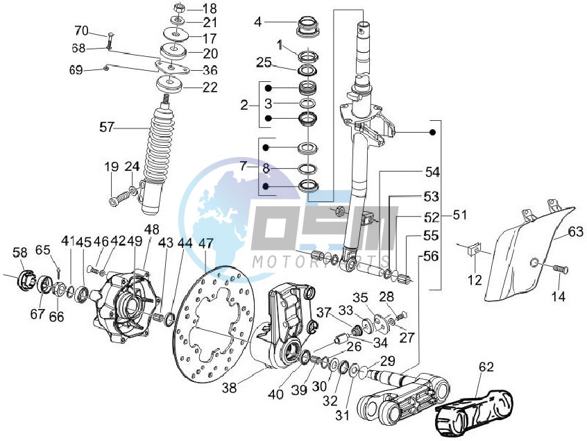 Fork - steering tube - Steering bearing unit