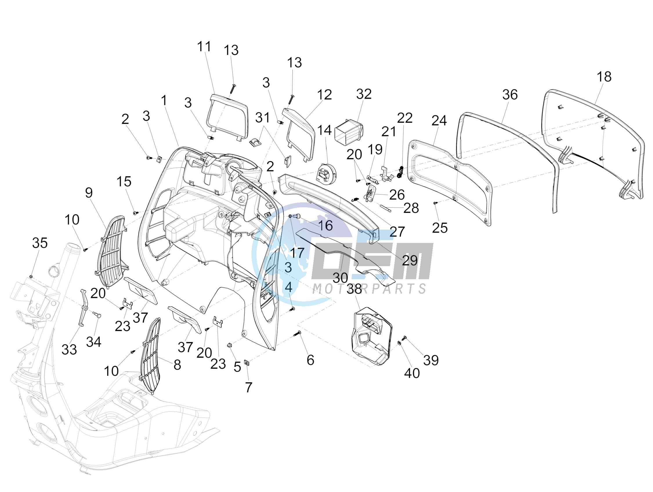 Front glove-box - Knee-guard panel