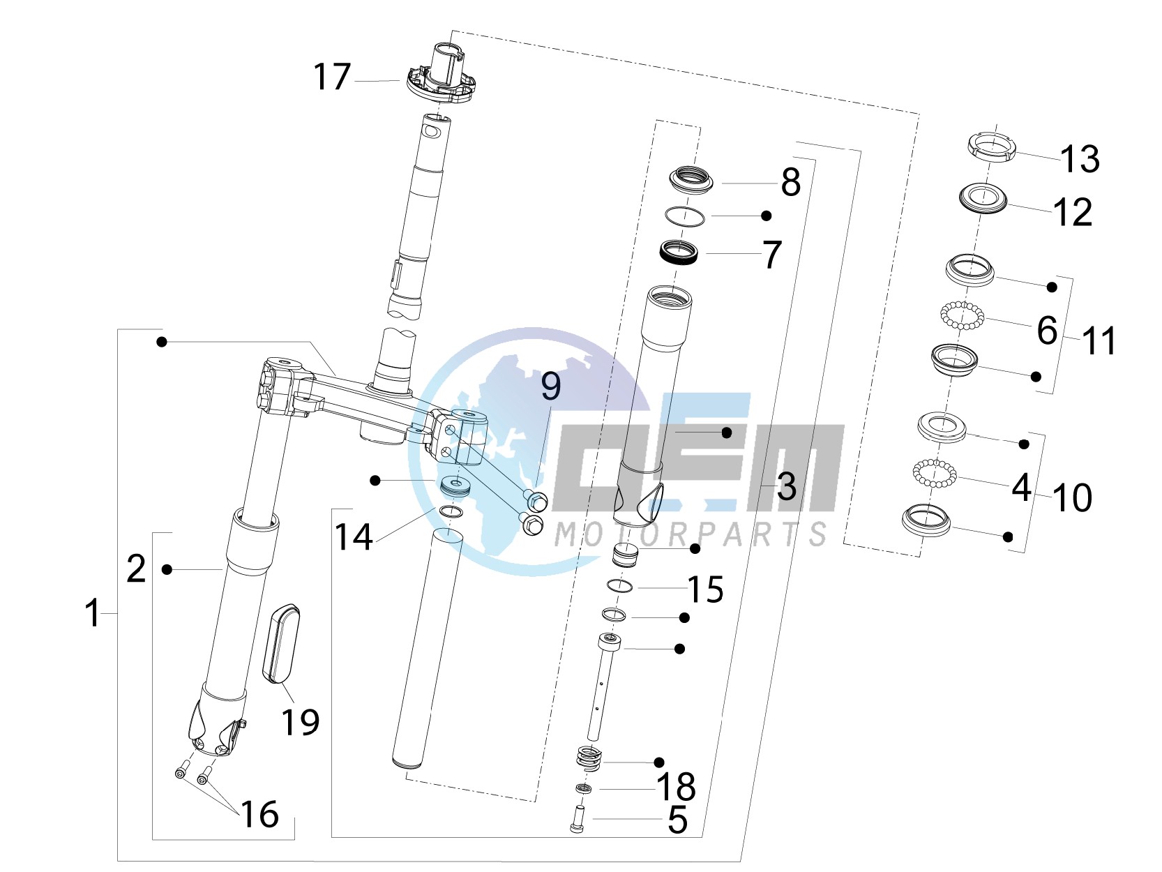 Fork steering tube - Steering bearing unit