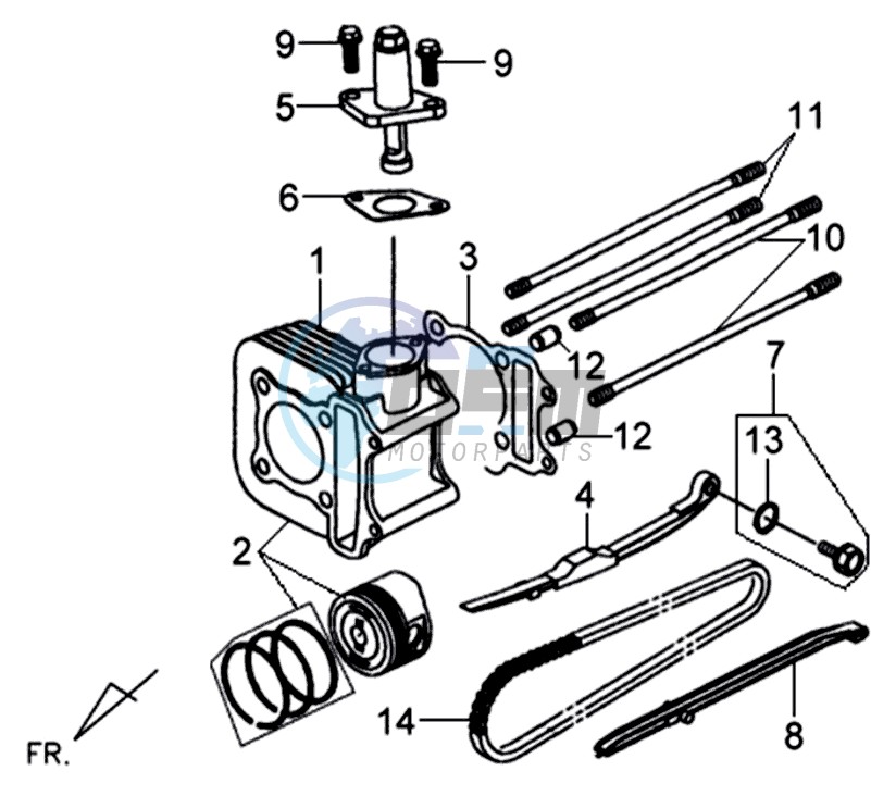 CYLINDER MET PISTON / CYLINDER GASKETS TOP AND BOTTOM