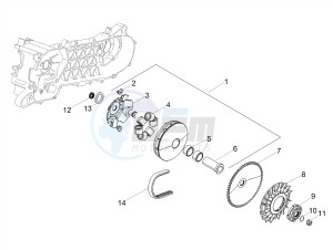 SCARABEO 50 2T CARBURATORE E4 STREET (EMEA) drawing Half-pulley assy., driving