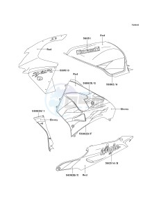 ZX 900 C [NINJA ZX-9R] (C1-C2) [NINJA ZX-9R] drawing DECALS -- RED_EBONY- --- ZX900-C2- -