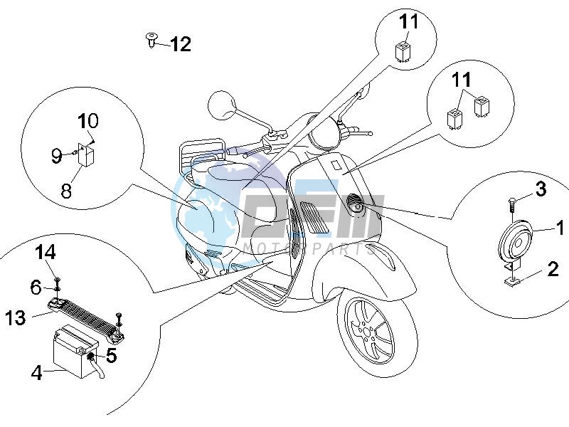 Control switches - Battery - Horn