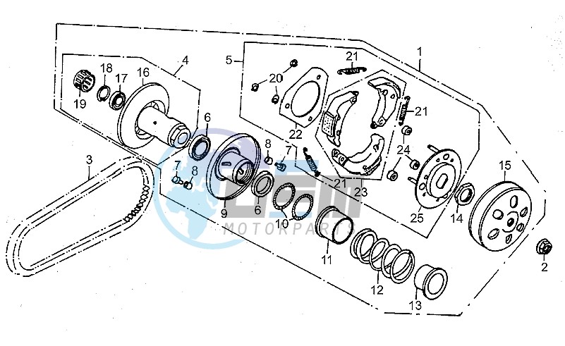 Speed variator with clutch