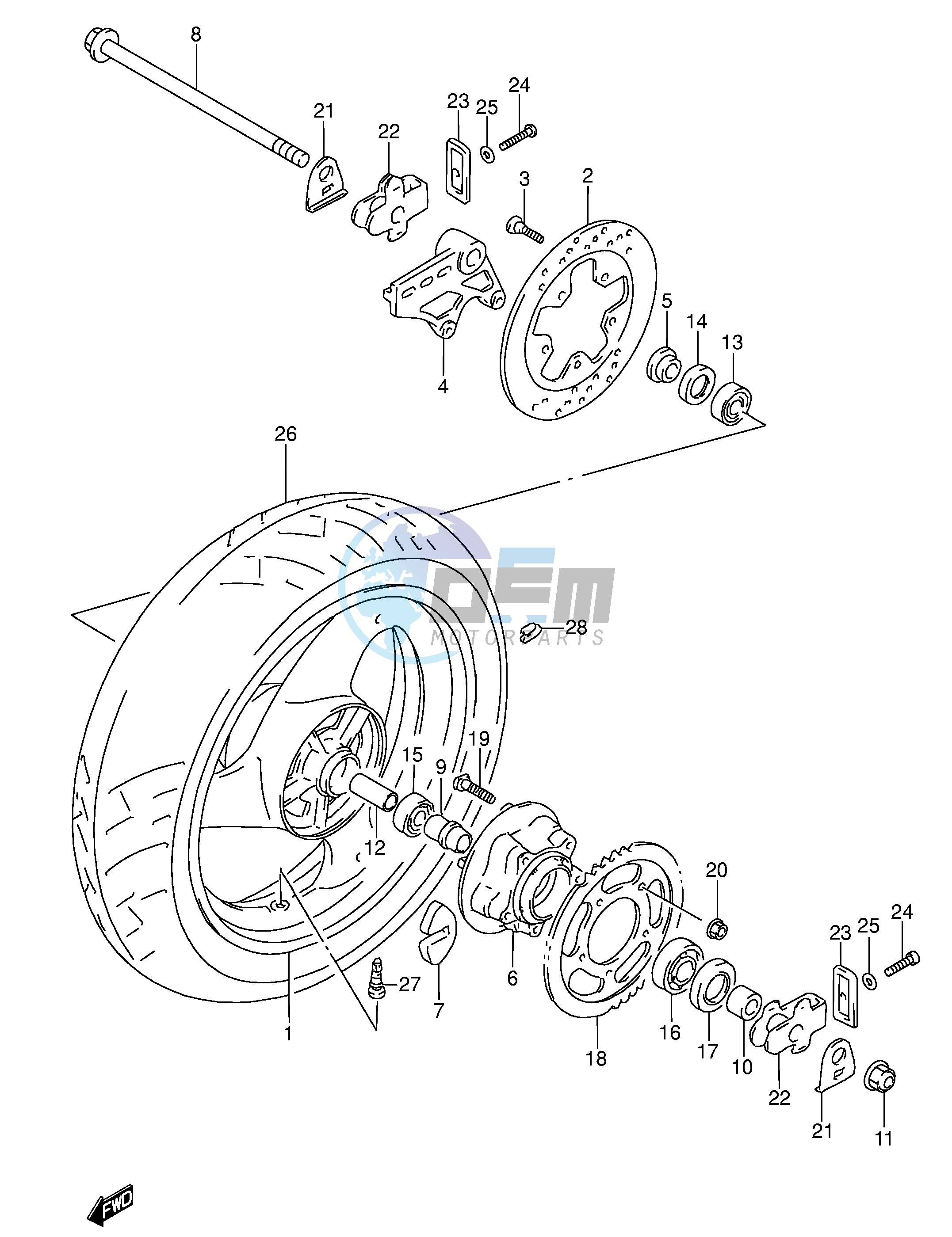 REAR WHEEL (MODEL P R)