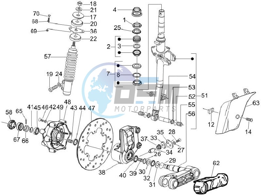 Fork - steering tube - Steering bearing unit