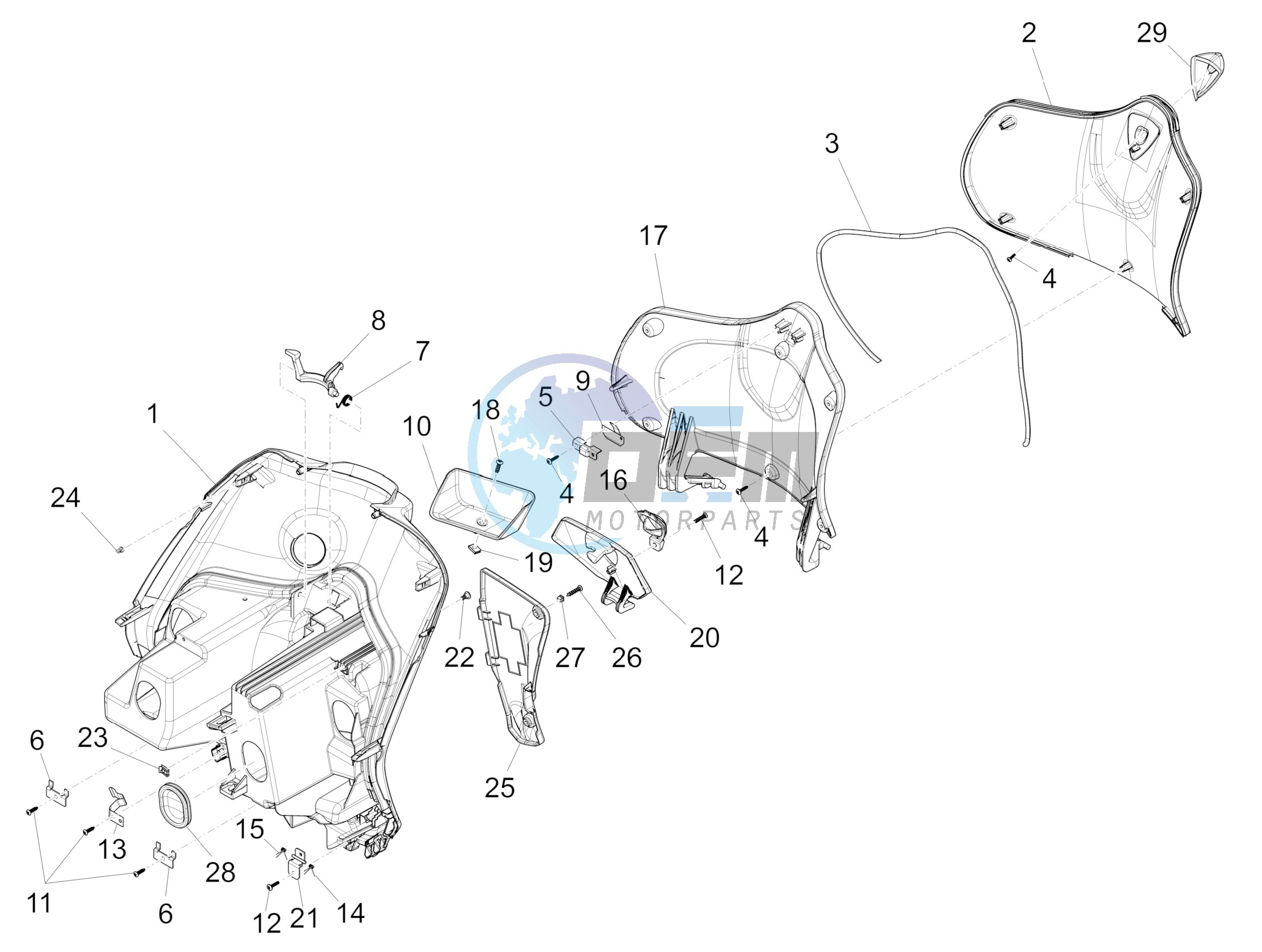 Front glove-box - Knee-guard panel