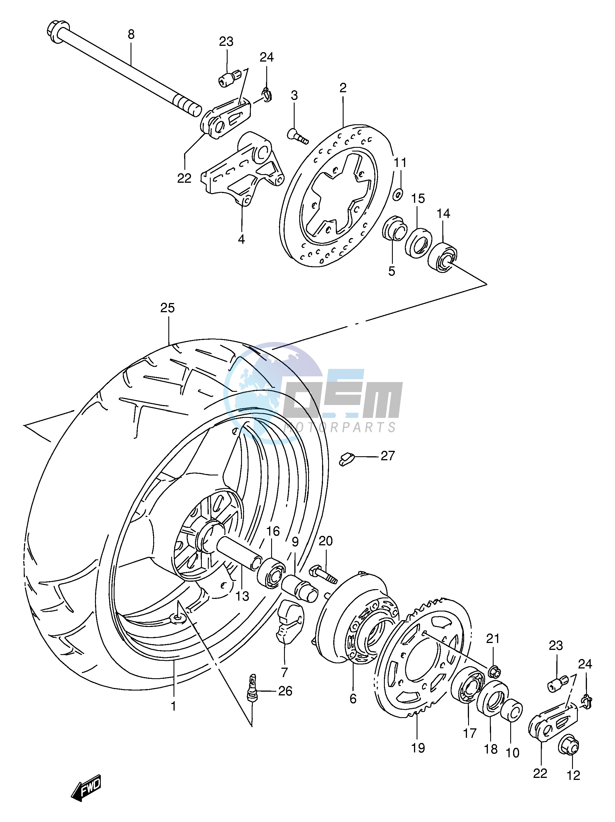 REAR WHEEL (MODEL P R)